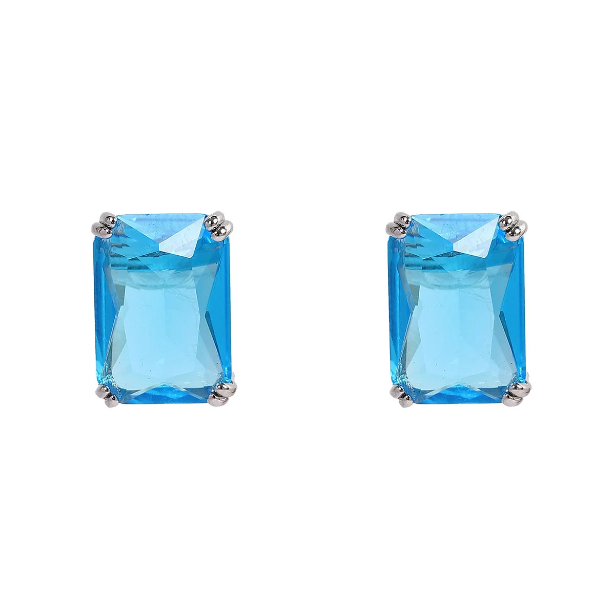 925 Silver Luxury Square Gemstone Stud Earrings for Women, Gold Plated Multicolor CZ Earrings, Daily Party Jewelry