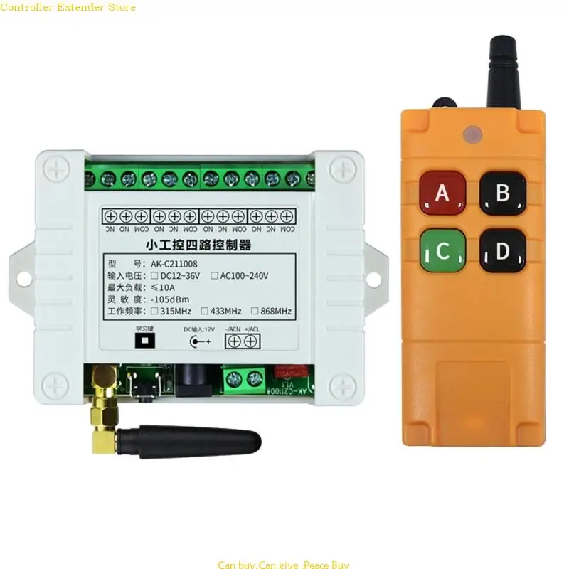 

DC12V 24V 220V Wireless RF Remote Receiver and Transmitter 4 for CH Remote Control 433Mhz for Garage Door Waterpum