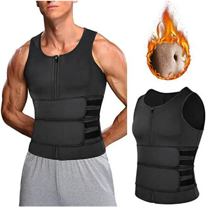 Men\'s Slim Sweating Sauna Vest, Waist Trainer Tummy Control Body Shaper Zipper Tank Top, Compression Back Support Shirt For Work