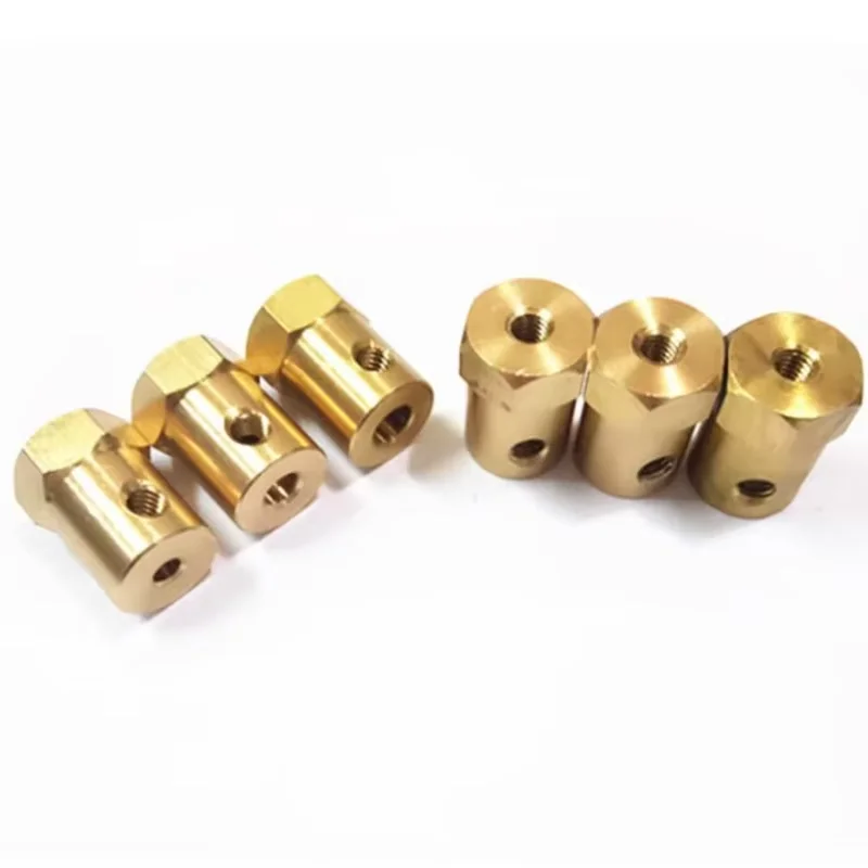 Brass Hex Coupling for Robot Car Wheel Tire Connector, DC Geared Motor Shaft Adapter, DIY Model Building Accessories, 3-8mm Bore