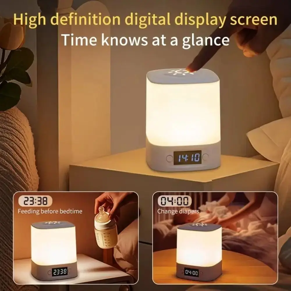 Portable Touch LED Night Light Dimmable Light Time Display Clock Night Light Remote Control Rechargeable Desk Lamp