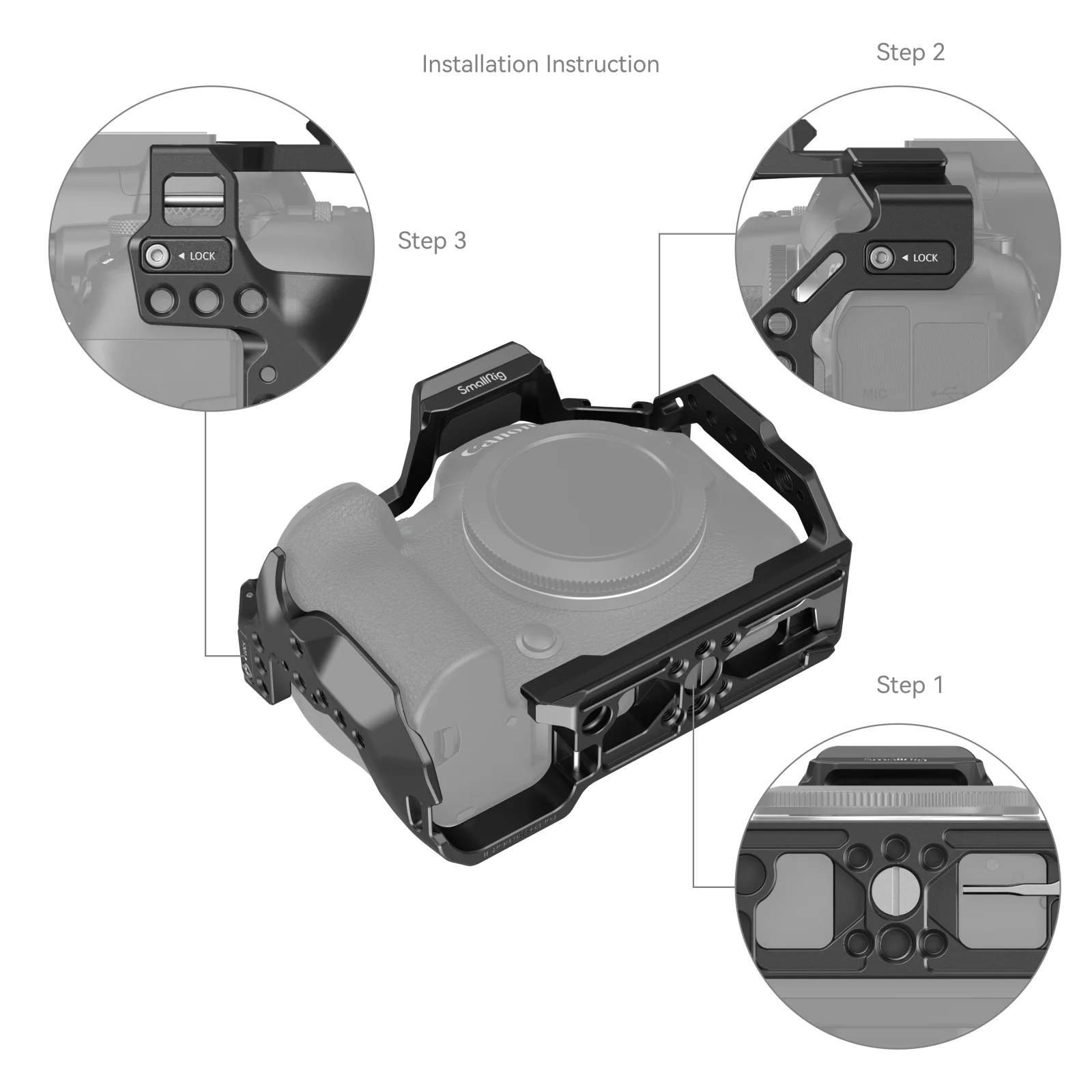 قفص صغير مع ثقوب مثبتة على الأحذية الباردة لكانون EOS R6 Mark II 4159