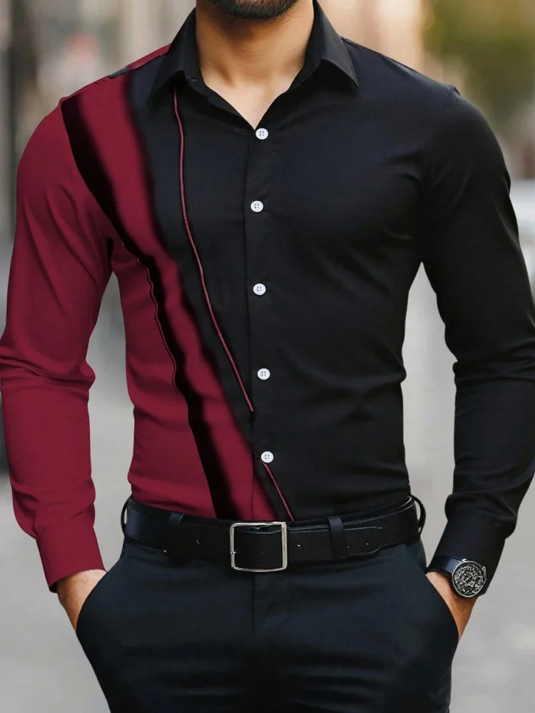 European and American Asymmetrical Gradient Men's Long Sleeved Shirt Versatile Shirt Daily Light Business Casual Printed Top