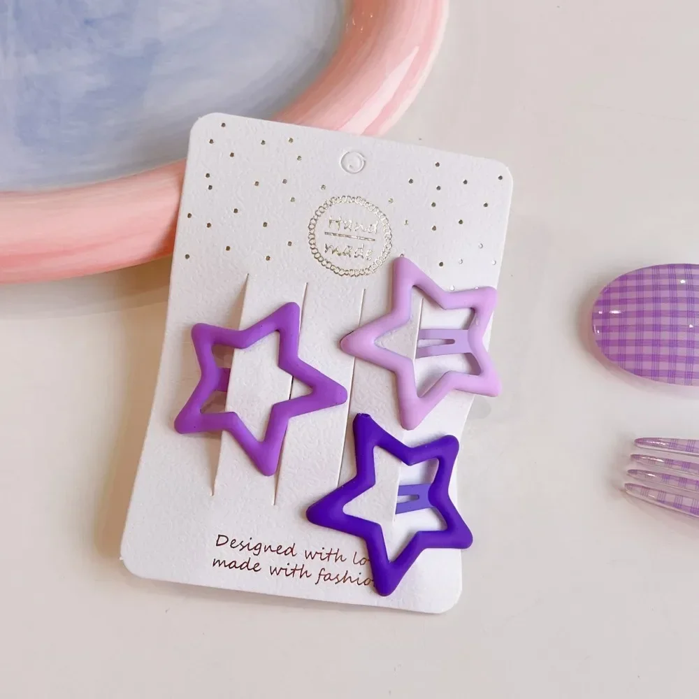 3pcs Purple Hair Clip Geometry Star Hearts Ornament Hair Clips Baby Girls Sweet Barrettes Hairpins Kids Hair Styling Tools Child