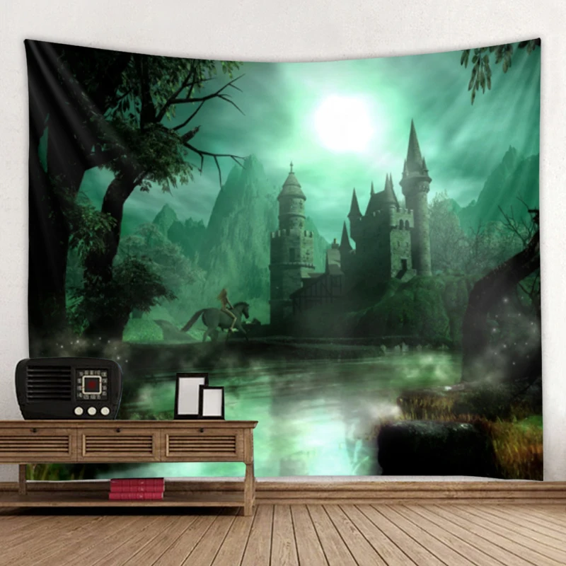 Halloween Tapestry Art Pumpkin Skull Home Decor  Ghost Horror Bedroom Living Room Wall  Backdrop Cloth Bat Castle