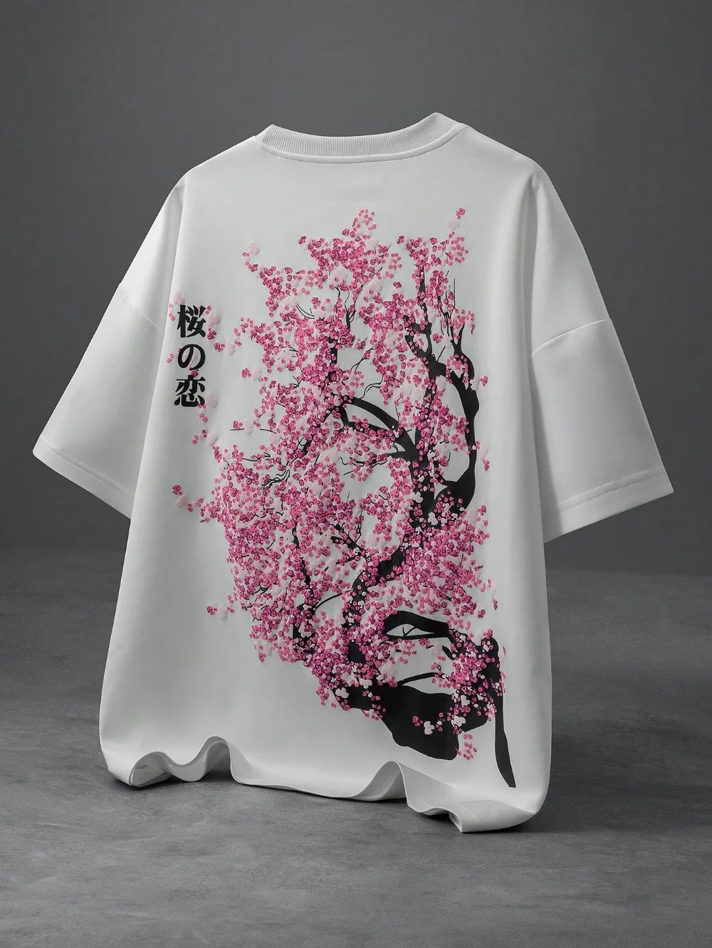 Harajuku Cherry Blossom Foamy 3D Print Breatha Quick-Dry Men Large-Sized T-Shirt Outdoor Casual  Hip Hop Parent-child Clothing