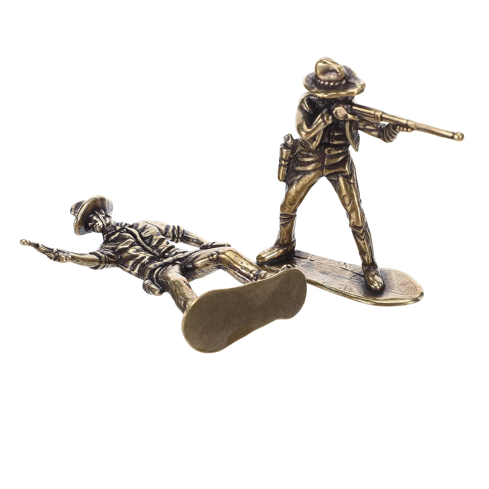 2Pcs Brass Wild West Cowboy Miniatures Vintage Western Home Decor Desk Display Birthday Party Duel Scene