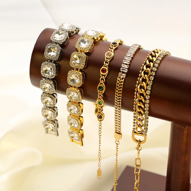 GANPUP 316L Edelstahl Große Glänzende Zirkonia Armband Armreif Für Frauen Männer Wasserdicht Chunky Kubanischen Kette Handgelenk Schmuck Geschenk – Detail 10