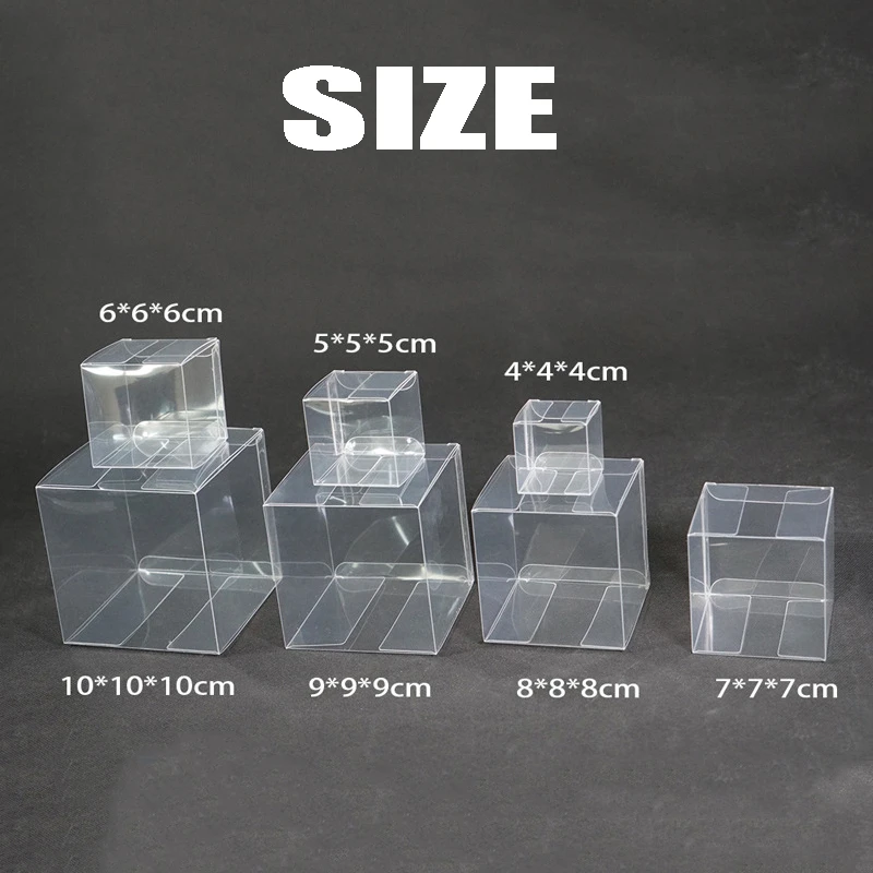 50pcs PVC Transparent Gift Box Collapsible Candy Biscuit Square Clear Plastic Boxes Packing Resealable Wedding Party Gift Box