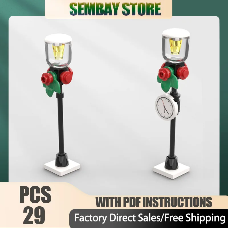 Ville modulaire Moc Architecture hiver lampadaire Rural modèle technologie blocs de construction noël bricolage jouets cadeaux de construction