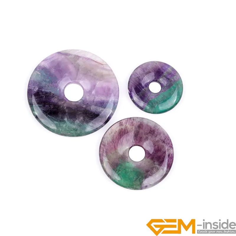 Natural Multi Color Rainbow Fluorite Quartzs Ring Circle Donuts Pendant Charms Beads For Jewelry Making 30/40/50mm 1 Pcs