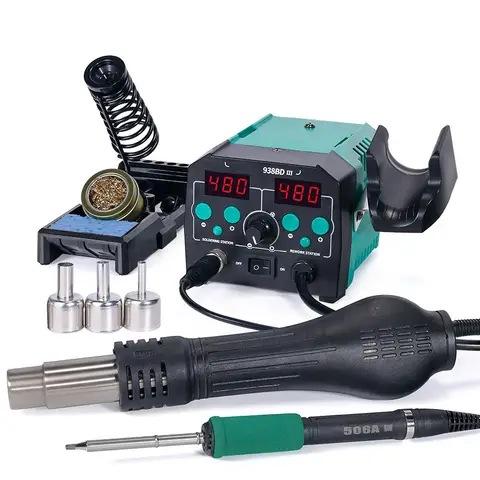 2 in 1 775W 열풍기 리워크 스테이션 납땜 인두 납땜 스테이션 LED 램프 포함 지능형 납땜 938BD