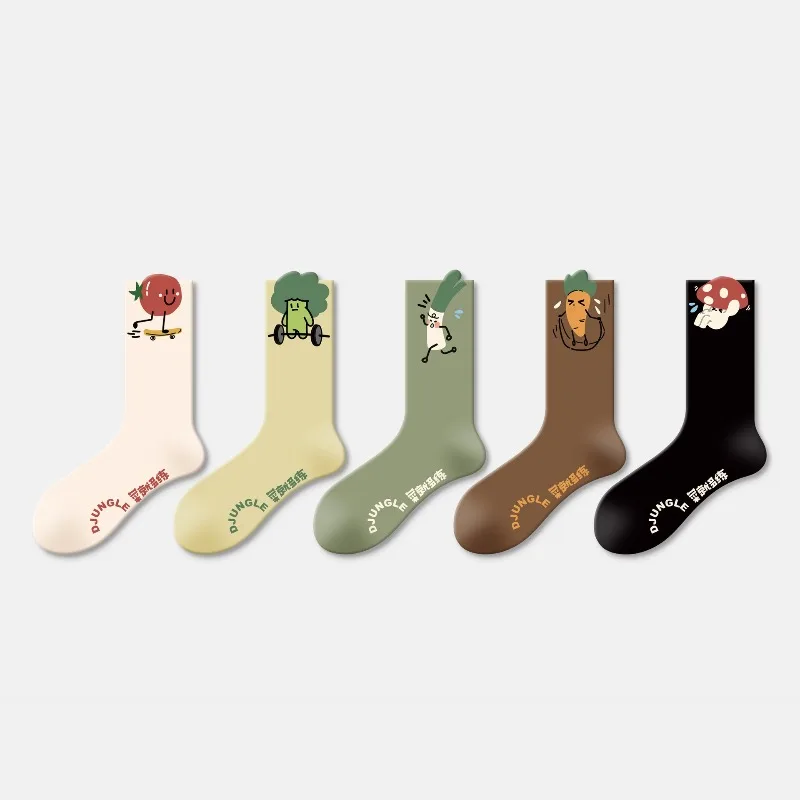

5 Pairs 2025 Spring Autumn Cute Funny Sock for Women Mid-Calf Length Cartoon Cotton Warm Socks Women's Short Socks High Quality