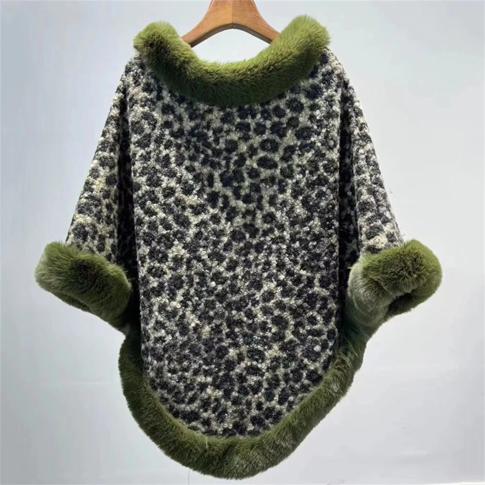 2024 leopardo o-collo velluto granulare sciolto donna inverno pelliccia sintetica mantello manica a pipistrello moda lavorato a maglia mantello