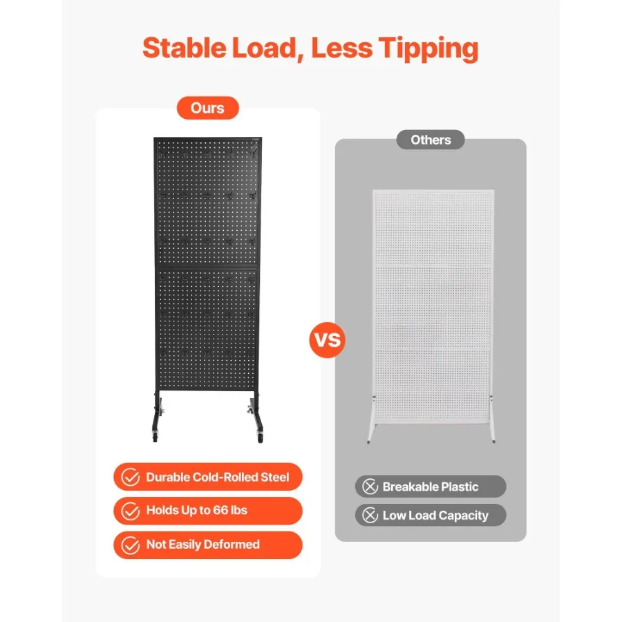 Stand Display Pegboard dengan 30 Kait Panel Pegboard Display dengan Roda Hitam