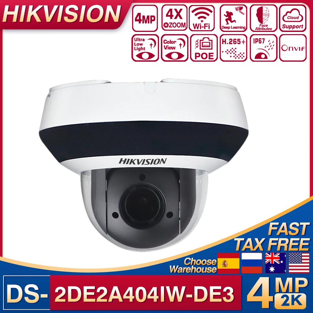 Hikvision 4MP Wifi 4X Zoom IP Camera DS-2DE2A404IW-DE3 and DS-2DE2A404IW-DE3/W Built-in Mic IR20M Surveillance Network Camera