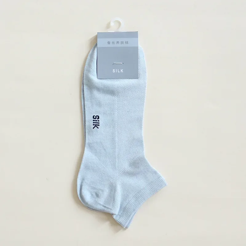 Natural Mulberry Silk Thin Short Tube Boat Socks Solid Color Mesh Breathable and Comfortable Men's and Women's Socks