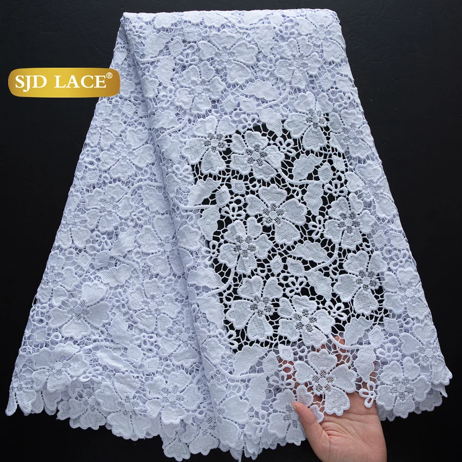 

SJD LACE Белый африканский гипюровый шнур с блестками, кружевная ткань, 5 ярдов, новинка 2025 года, нигерийское водорастворимое кружево для женщин, вечерние платья 4459