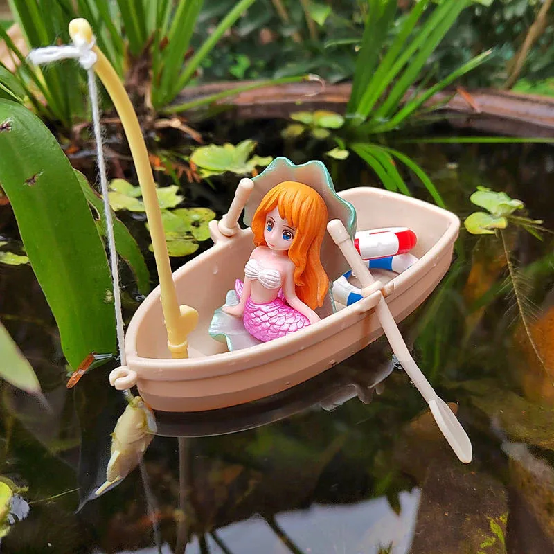 قارب محاكاة صغير، حلقة سباحة، صيد السمك، خزان الأسماك العائمة، نموذج لعبة مصغرة للمناظر الطبيعية، خرز مخصص للمناظر الطبيعية #6