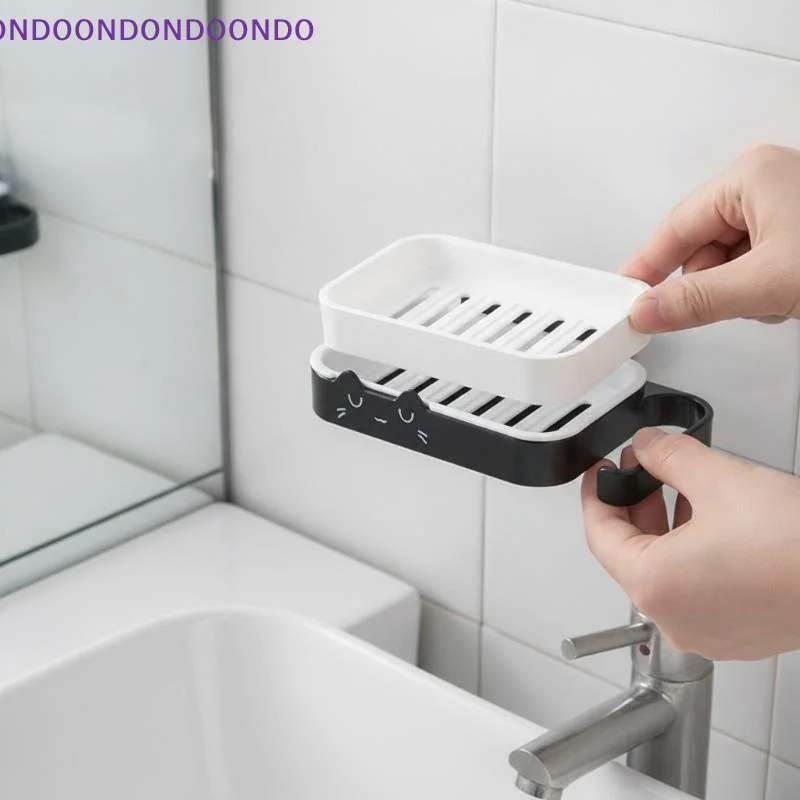 Cat Shaped Wall Mounted Soap Dish Space Saving Drain Holder Adhesive Soap Tray for Small Bathroom Shower