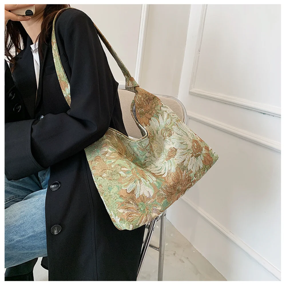 New Large Capacity Women\'s Handbag Fashion Printing Underarm Bag Retro Leisure Waterproof Shoulder Bag Women Canvas Shopping Bag