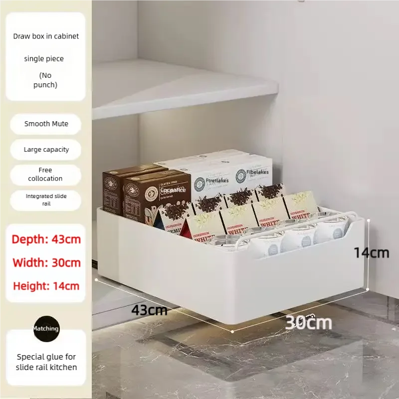 Nieuw keukenopbergrek met schuifrails Uittrekbare keukenlade Type opbergvak Kruidendoos Opbergplank Kasten Organizer