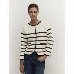 Cos Lris2024 temperament casual striped round neck irregular hem knitted sweater autumn new item for women 05744673533