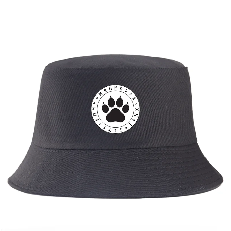 Viking Bear Paw Rune Bucket Hat Berserker Symbol Sun Cap Nordic Mythology Strength Talisman Fisherman Hat Summer Panama