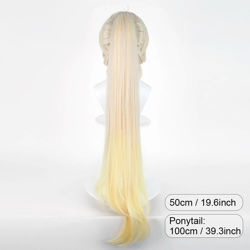 Blonde Ombre Yellow Synthetic Long Straight Ponytail Clip Wigs with Bangs Anime Game Cosplay Fluffy Wig for Daily Party