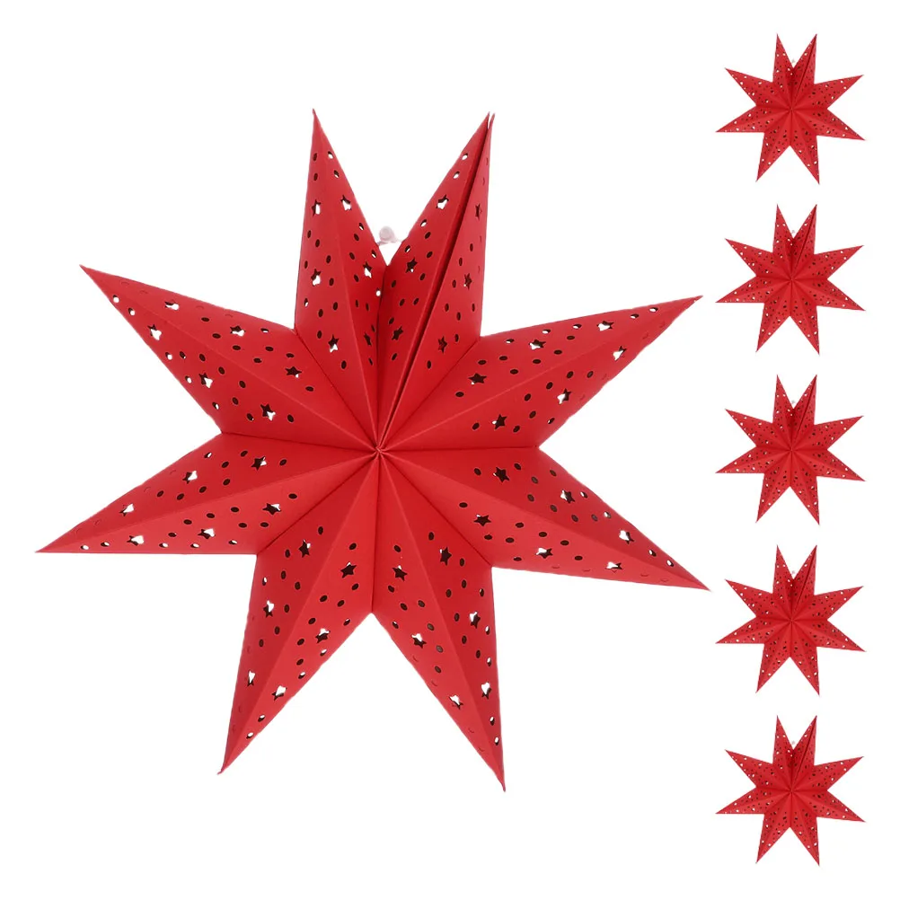 

6Pcs 35cm Nine-Pointed Star Paper Lantern Lampshade Christmas Hanging Decorations White Xmas Tree Ornaments Party