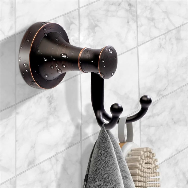 

A84E-Bronze Towel Hooks, Bathroom Robe Hook Oil Rubbed, Heavy Duty Double Towel Hooks Bath Farmhouse Coat Clothes Hook