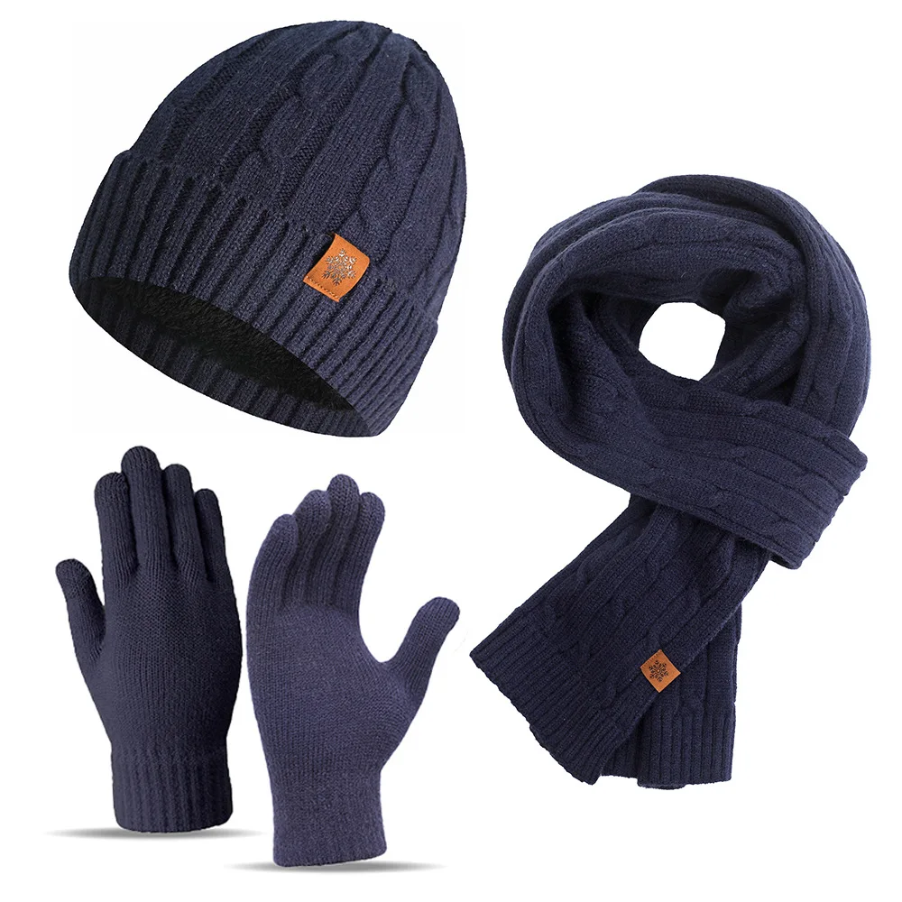 3-in-1 ‌Fleece-Lined Winter Hat Scarf Gloves Set for Men Thermal Cycling Outdoor Sports Kit Ski & Snowboard Hats Gloves
