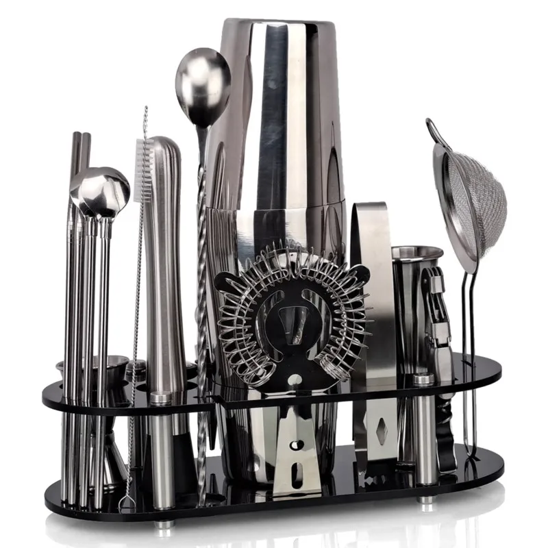 Bartender Kit， 23-Piece Boston Cocktail Shaker Set， For Mixed Drinks Martini Bar Tools Stainless Steel Acrylic Holder