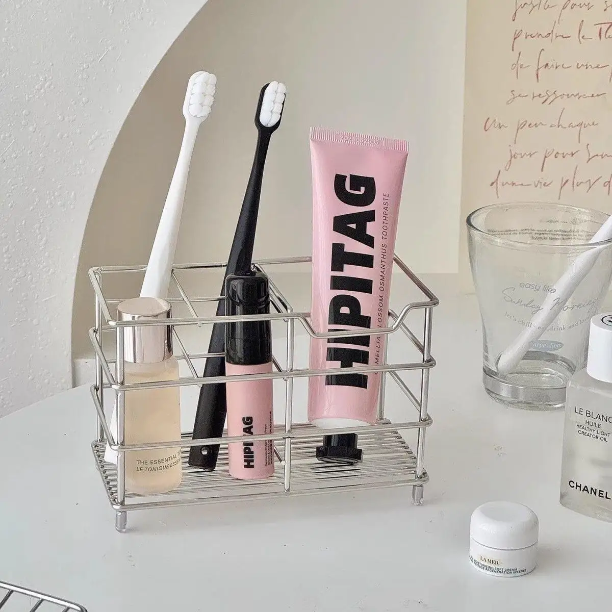 متعددة الوظائف تخزين الرف الحمام فرشاة الأسنان حامل الفولاذ المقاوم للصدأ فرشاة أسنان حامل متعدد فتحة ملحقات الحمام