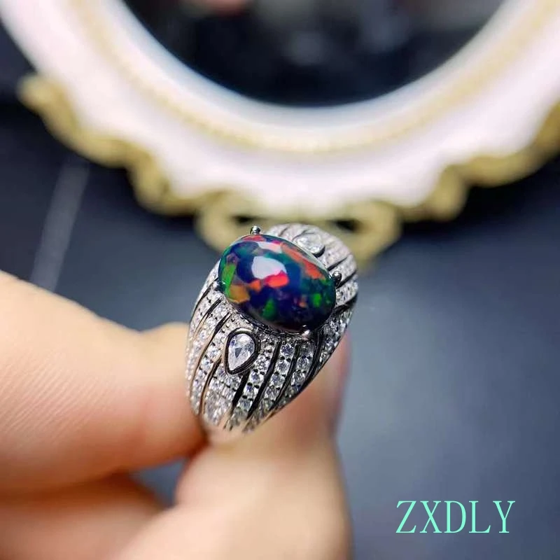 

New Design Black Opal Ring real 925 Sterling Silver Fine Jewelry Attractive Luxury Character Good Gift Women Men Ring