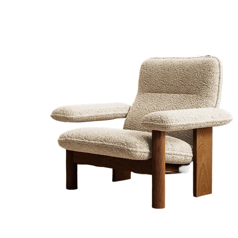 

Leisure chair French study retro solid wood sofa chair cream wind lamb wool single sofa chair
