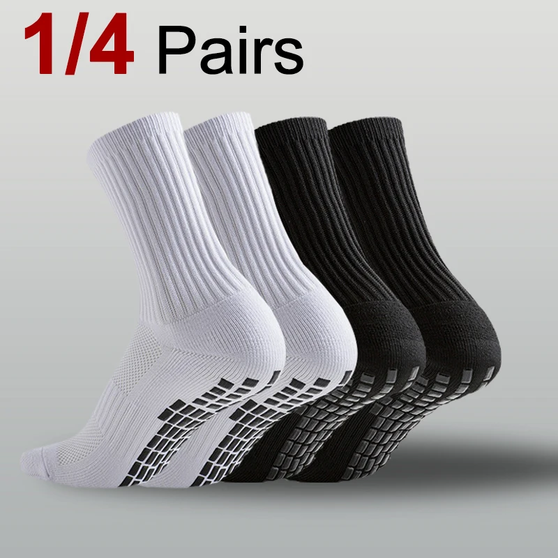 1/4 Pairs Men Women Non Slip Soccer Socks Soft Comfortable Towel Bottom Sweat Absorbing Breathable Basketball Rugby Sports Socks