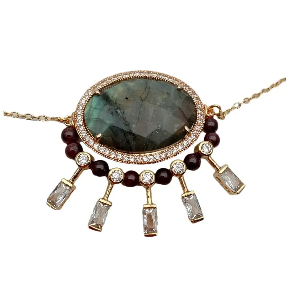 

Y.YING Natural Labradorite Garnet Cz Beads Faceted Gemstone Gold Plated Chain Gift