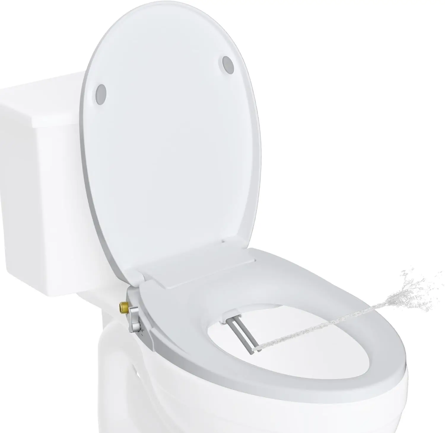 Round Bidet Toilet Seat with Slow Close, Non-Electric Dual Nozzle Attachment, Self-Cleaning, Brass T Adapter