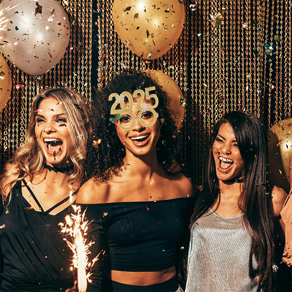 

4Pcs Christmas Party Eyewear 2025 New Year Glasses Holiday Decor Fun Festive Photo Booth Props for Xmas Eve Celebration