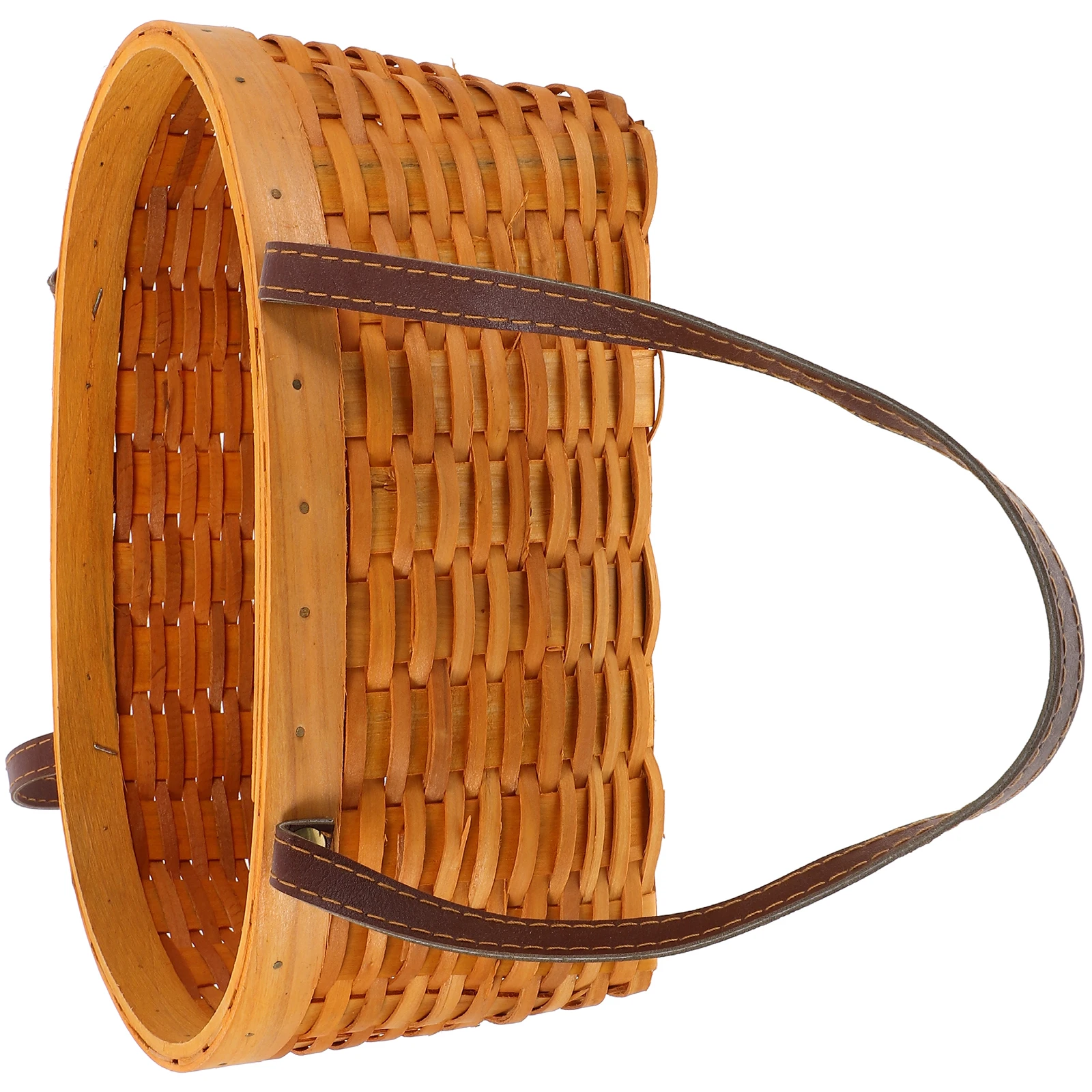 Cesta de rebanadas de madera tejida a mano, Material PU, Picnic, Camping al aire libre, cocina, almacenamiento, huevos de frutas, mango de compras
