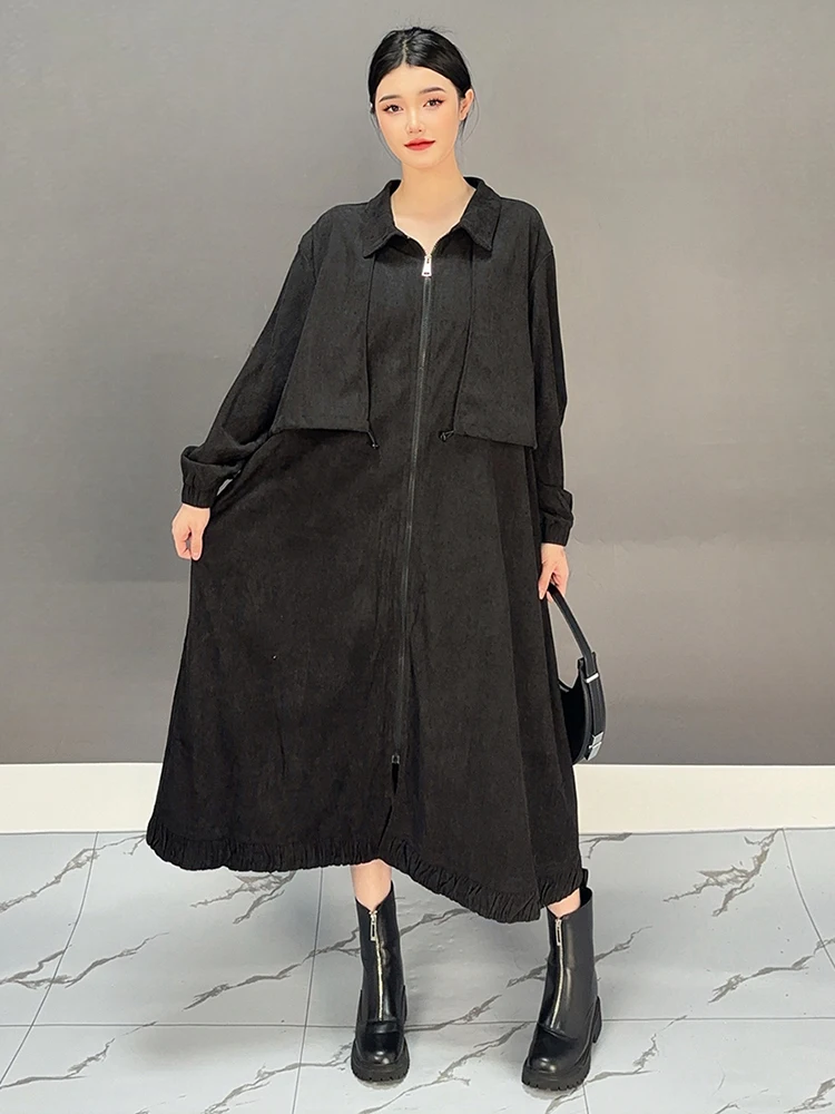 SHENGPALAE Lapel Long Trench Coats For Women Zipper Full Sleeve Vintage Style New Niche Design Female Loose Windbreaker 5C1786