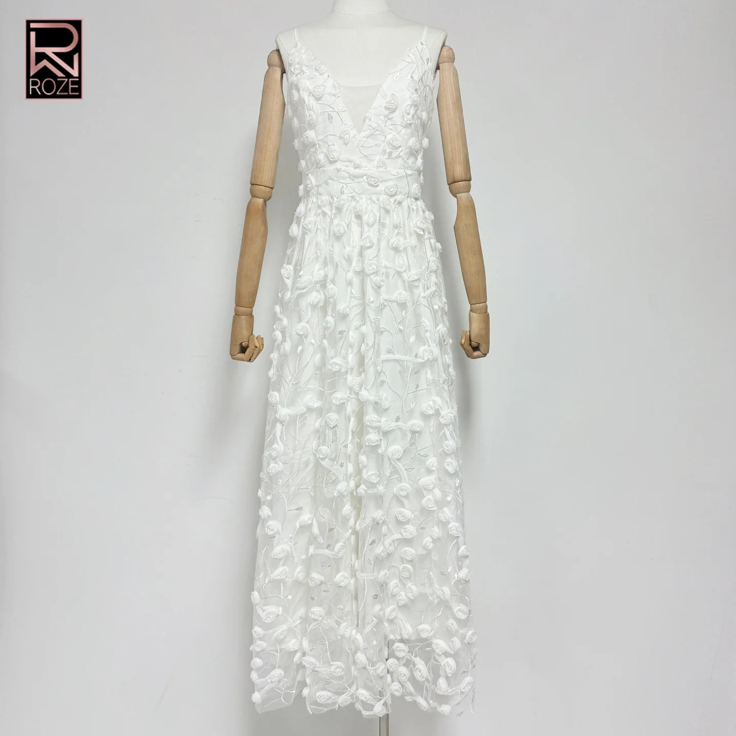 Lente/zomer bloemenjurk met V-hals - Dames sexy doorschijnende mesh-jurk met 3D-borduurwerk voor feesten Bodycon-jurken