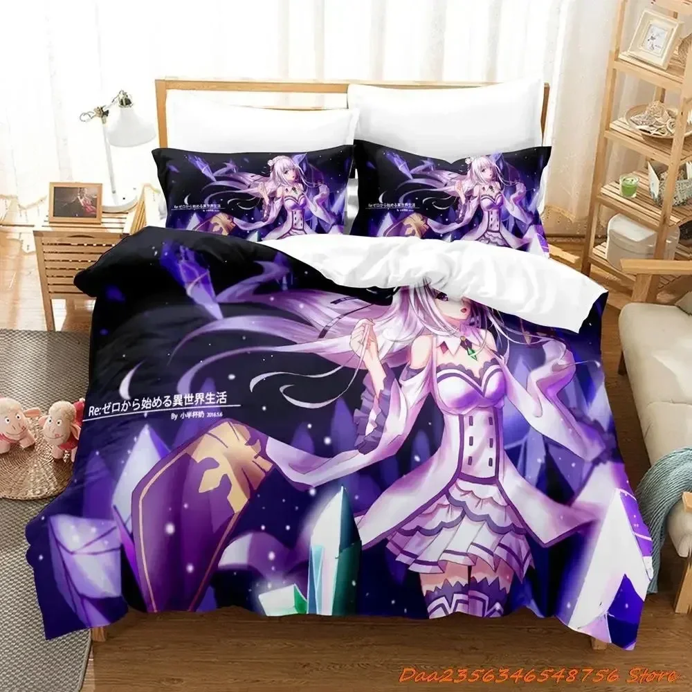 New Re Zero Rem Ram Bedding Set Cartoon Anime three-piece set Adult Kid Bedroom Duvet cover Sets 3D Kawaii Girl Home textile
