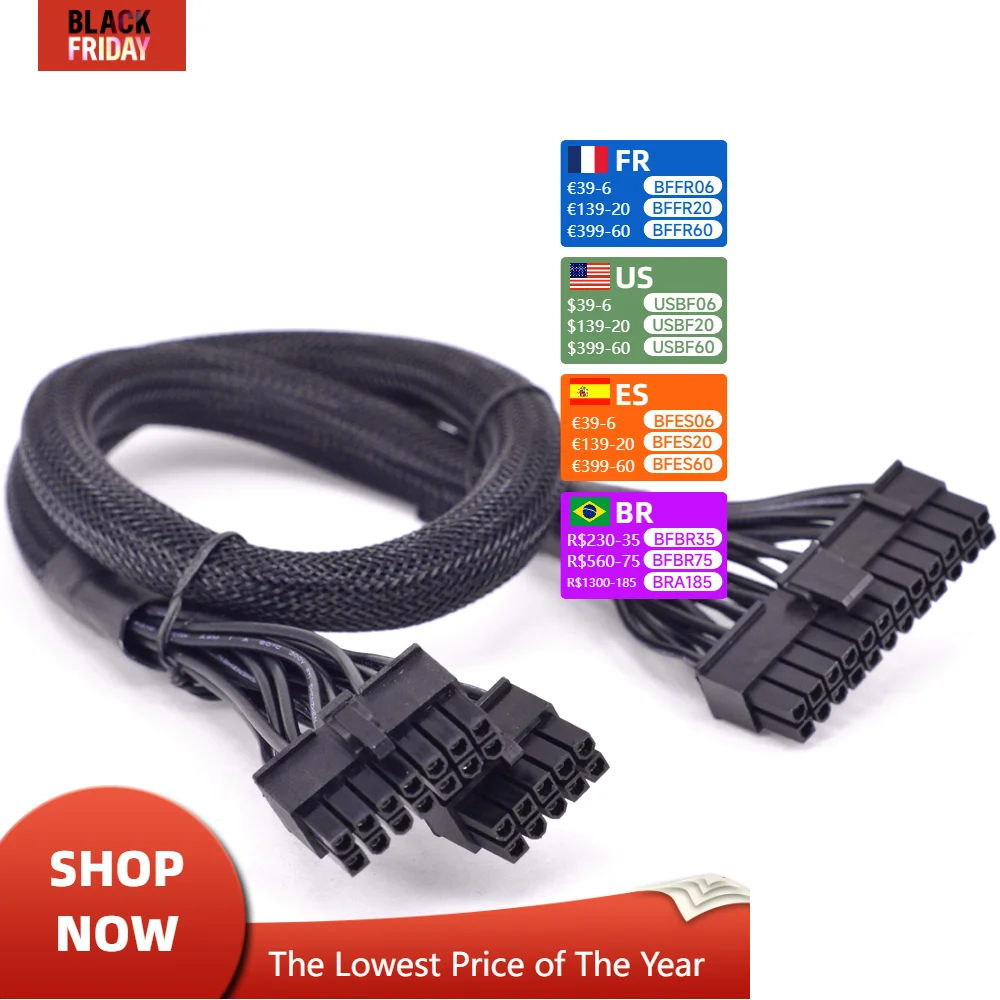 

14+10pin to 20+4Pin ATX 24Pin Motherboard Flat Power Supply Cable for Corsair RM1000 RM850 RM750 RM650 RM550 RM450 PSU Modular