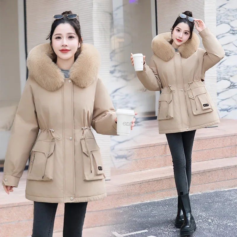 2024 Winter New Fur Collar Waist Cinching Pie Overcomes Women's Style