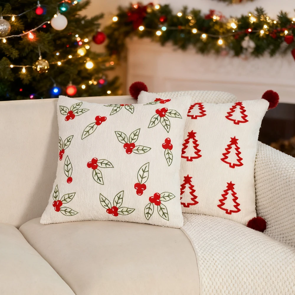 BUYNOW Einfarbiger Weihnachtsbaum-Jacquard-Spitzen-Kissenbezug, Vintage, rustikal, Weihnachten, 45,7 x 45,7 cm, Kissenbezug für Zuhause, Schlafzimmer, Dekoration