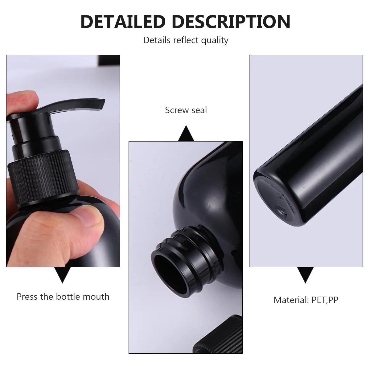 

4 Pcs Hand Lotion Sanitizer Shower Gel Shampoo Bottle Pump Bottles Dispensers Body Liquid Black