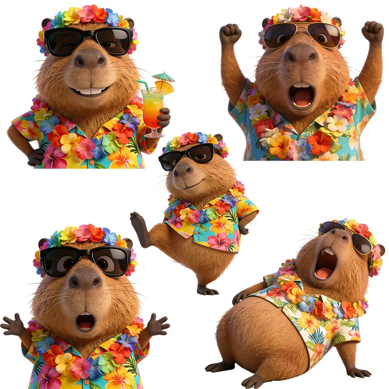 Three Ratels CD279 Happy Hawaiian Capybara Cartoon Wall Stickers for Home Decoration Funny car body stickers
