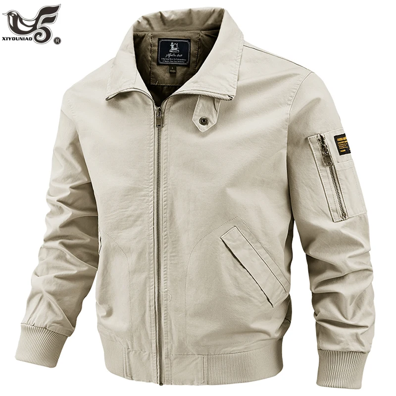 Men\'s Autumn Winter 100% Cotton Jackets Military Golf Bomber Jacket Casual Field Cargo Coats Windbreakers Jackets Men Clothing